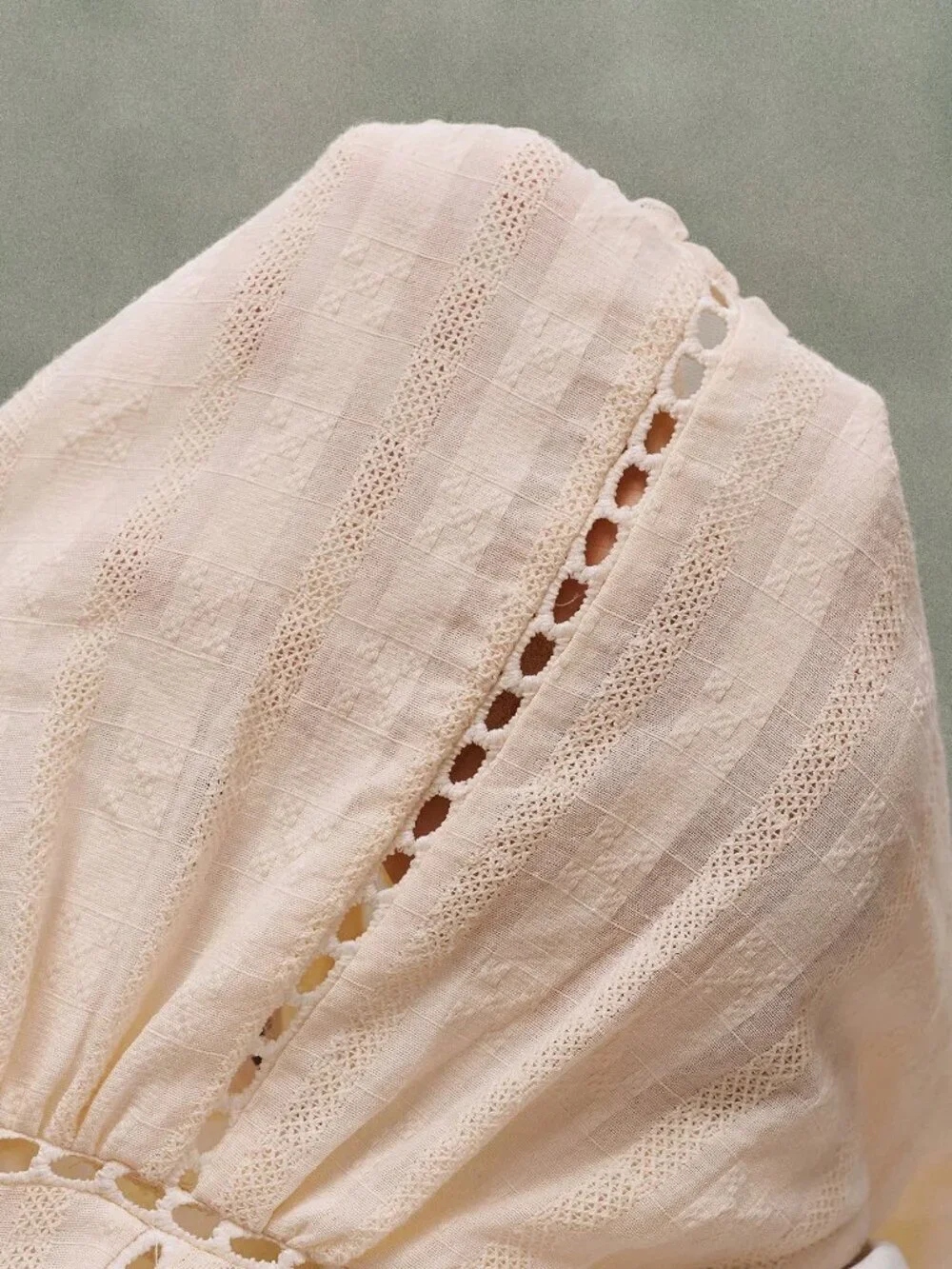 Apricot Casual Women's Vacation V-Neck Front Tie Blouse with Lace Trim